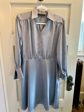 DownEast Light Blue Satin Shirtwaist Dress